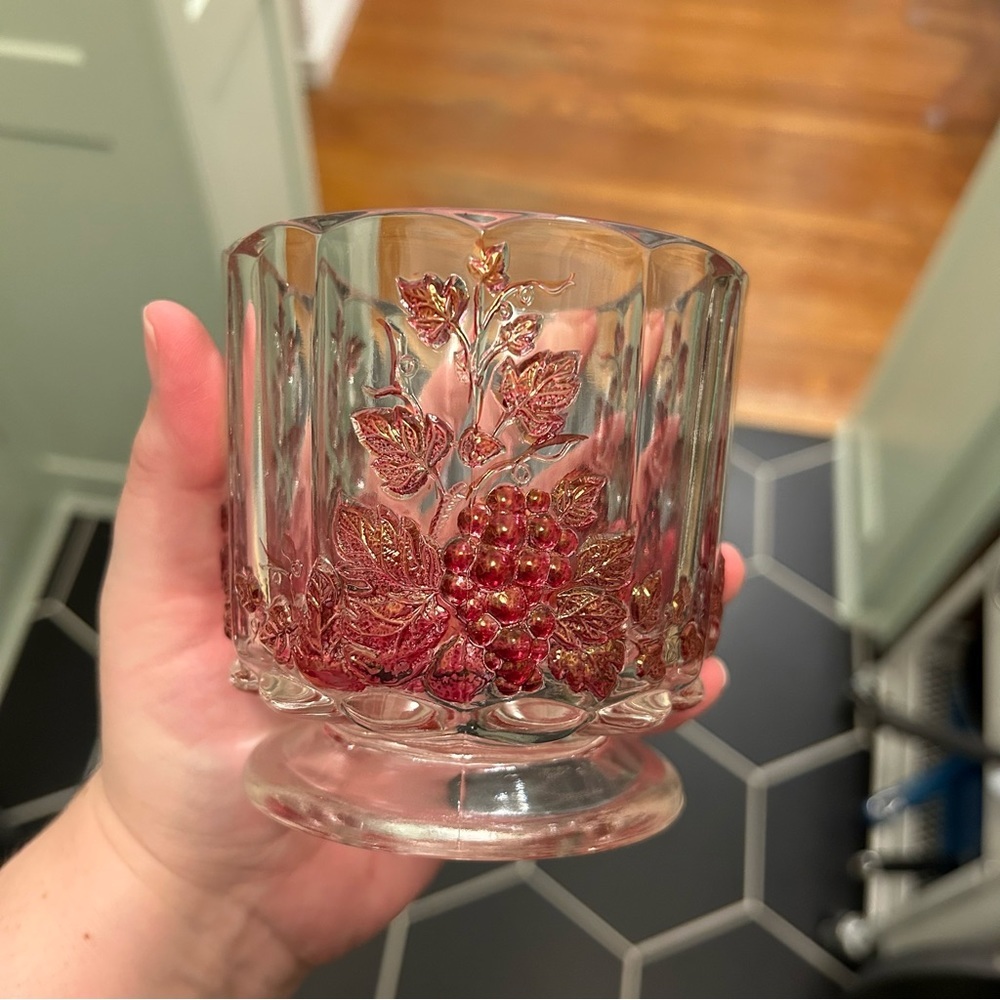 Vintage Westmoreland Glass Candy Dish Red Flash Grapes pink purple - Picture 5 of 7